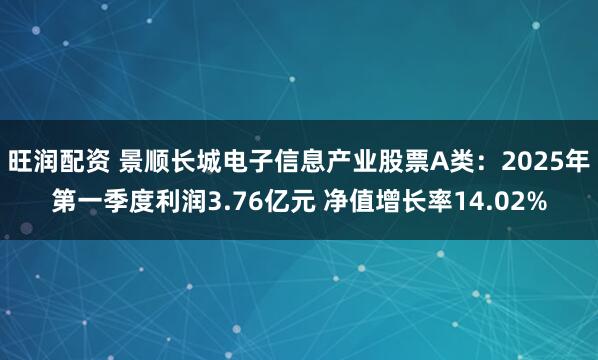 旺润配资 景顺长城电子信息产业股票A类：2025年第一季度利润3.76亿元 净值增长率14.02%