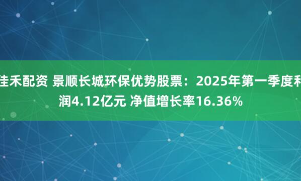 佳禾配资 景顺长城环保优势股票：2025年第一季度利润4.12亿元 净值增长率16.36%