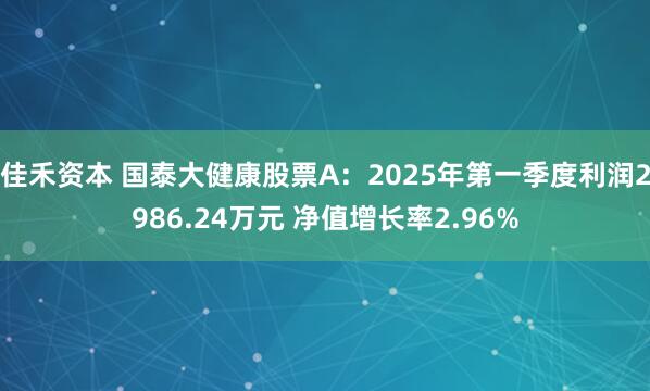 佳禾资本 国泰大健康股票A：2025年第一季度利润2986.24万元 净值增长率2.96%