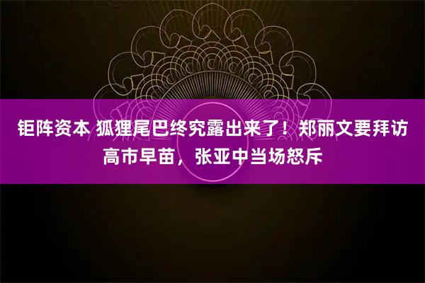 钜阵资本 狐狸尾巴终究露出来了！郑丽文要拜访高市早苗，张亚中当场怒斥